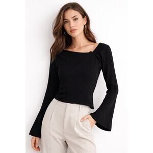 Worth New York Black Asymmetrical Top Size 0 Bell Sleeve Structured Minimalist